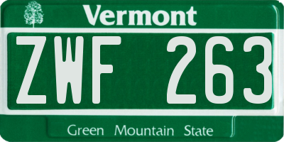 VT license plate ZWF263