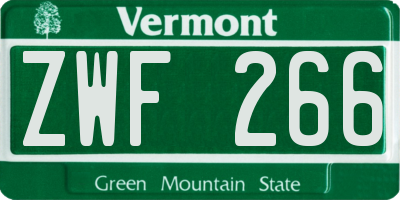 VT license plate ZWF266