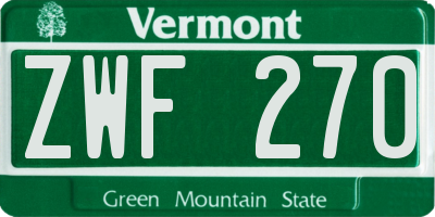 VT license plate ZWF270