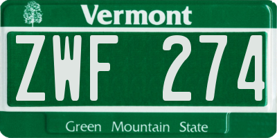 VT license plate ZWF274