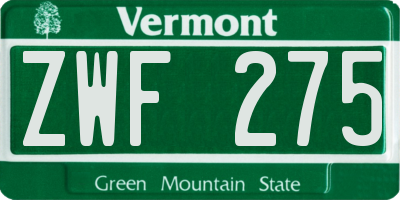 VT license plate ZWF275