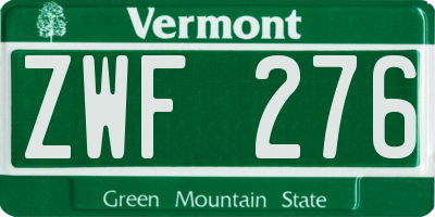 VT license plate ZWF276