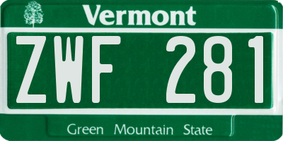 VT license plate ZWF281