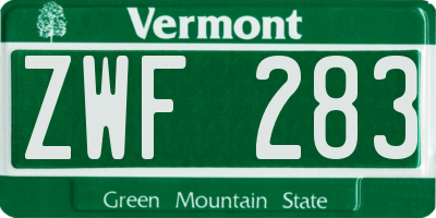 VT license plate ZWF283