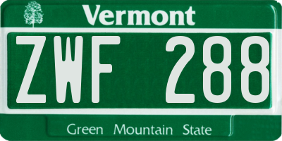 VT license plate ZWF288