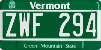 VT license plate ZWF294