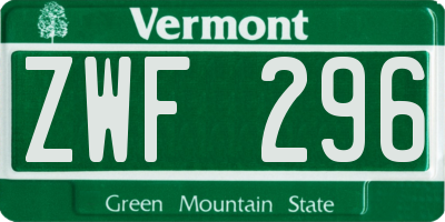 VT license plate ZWF296