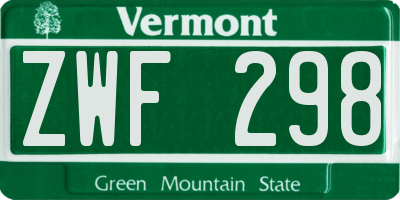 VT license plate ZWF298