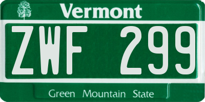 VT license plate ZWF299
