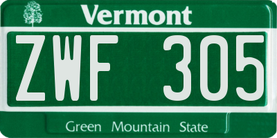 VT license plate ZWF305