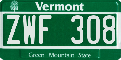 VT license plate ZWF308