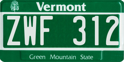 VT license plate ZWF312