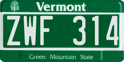 VT license plate ZWF314