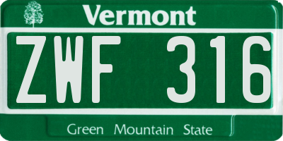 VT license plate ZWF316