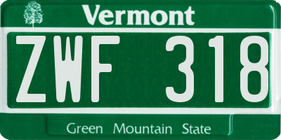 VT license plate ZWF318