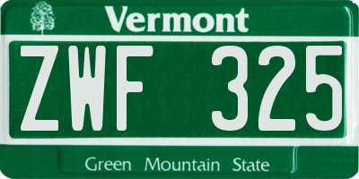 VT license plate ZWF325