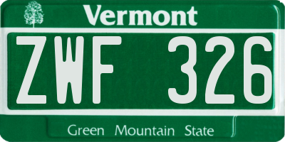 VT license plate ZWF326