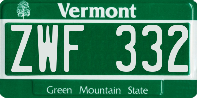 VT license plate ZWF332
