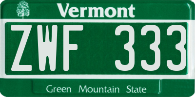 VT license plate ZWF333