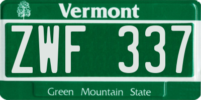 VT license plate ZWF337