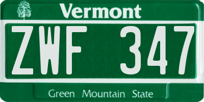 VT license plate ZWF347
