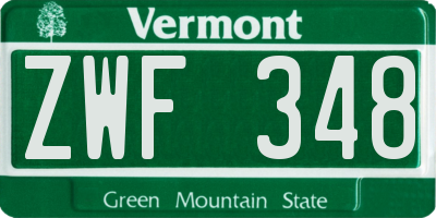VT license plate ZWF348
