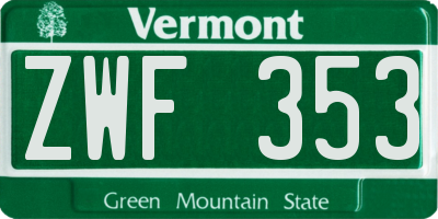 VT license plate ZWF353