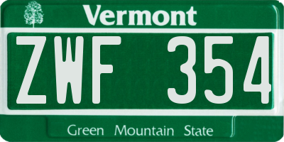 VT license plate ZWF354