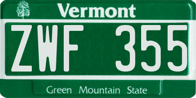 VT license plate ZWF355