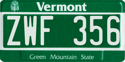 VT license plate ZWF356