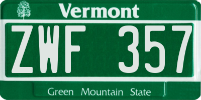 VT license plate ZWF357