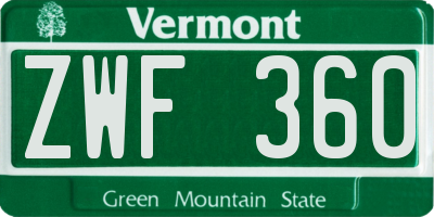 VT license plate ZWF360