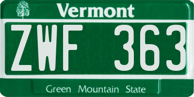 VT license plate ZWF363
