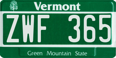 VT license plate ZWF365