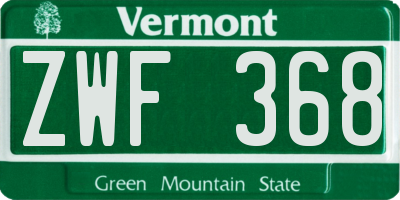 VT license plate ZWF368