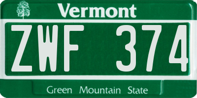 VT license plate ZWF374