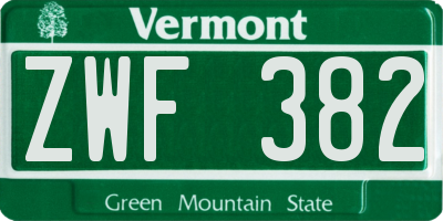 VT license plate ZWF382