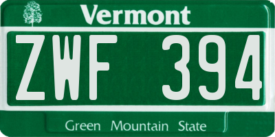 VT license plate ZWF394