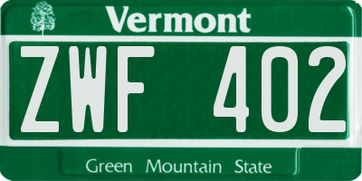 VT license plate ZWF402