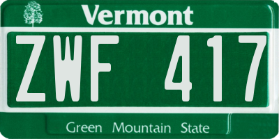 VT license plate ZWF417