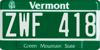 VT license plate ZWF418