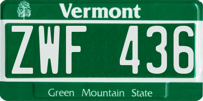 VT license plate ZWF436