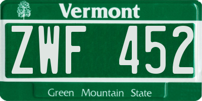 VT license plate ZWF452