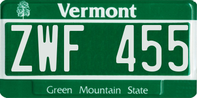 VT license plate ZWF455