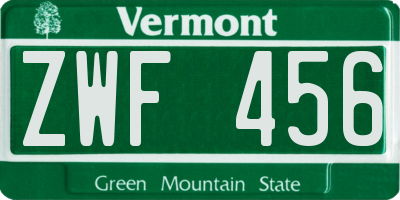 VT license plate ZWF456