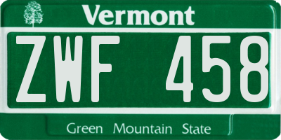 VT license plate ZWF458