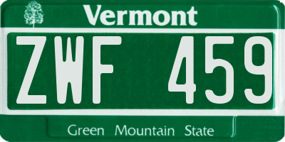 VT license plate ZWF459