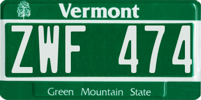 VT license plate ZWF474