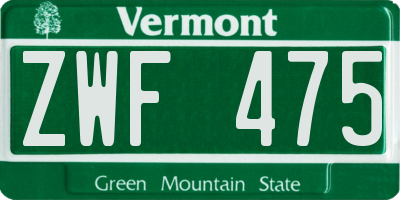 VT license plate ZWF475