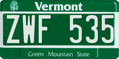 VT license plate ZWF535